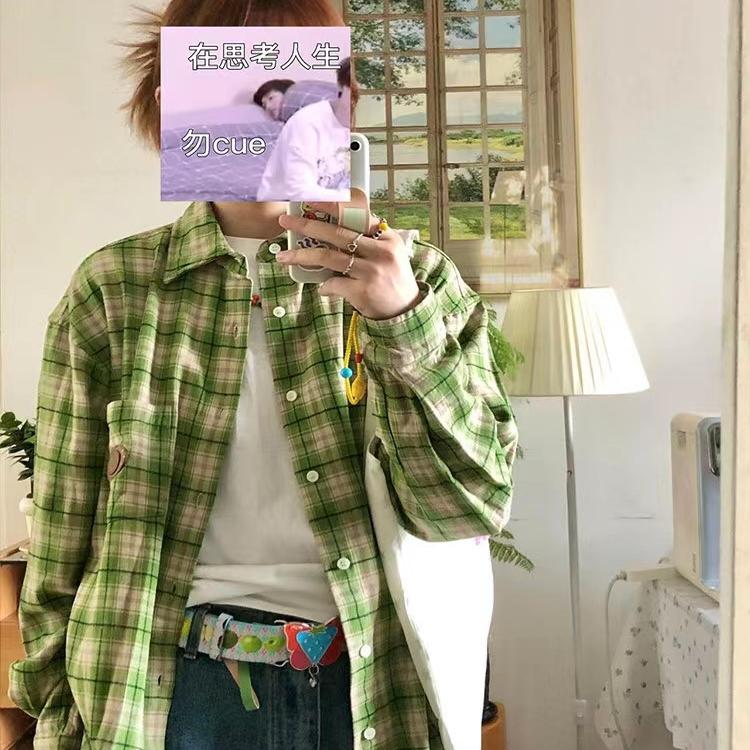 绿色格子防晒衬衫外套