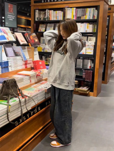 韩版学院风连帽卫衣女宽松bf慵懒套装牛仔阔腿裤盐系秋冬季两件套