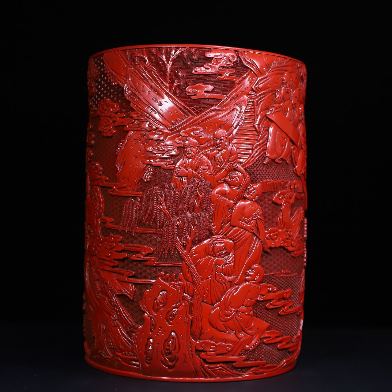 剔红漆器满雕画缸明代古董古玩老物件真品收藏雕刻艺术摆件