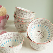 久物 日本猫咪系列印花米饭碗可爱儿童碗4.5英寸碗釉下彩甜品碗