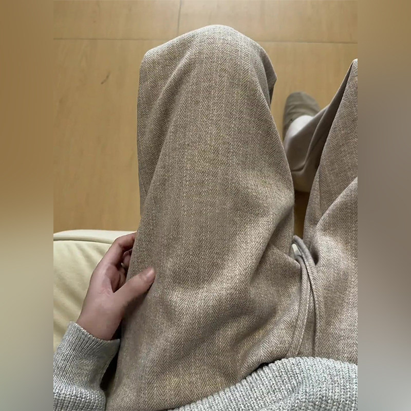 轻奢老钱风人字纹毛呢裤男士春季直筒运动卫裤宽松慵懒风休闲西裤