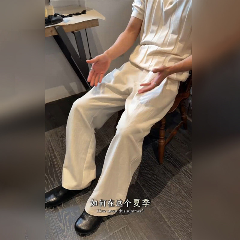 高端老钱风亚麻裤子男款2026夏季立体双褶皱阔腿西裤直筒休闲长裤