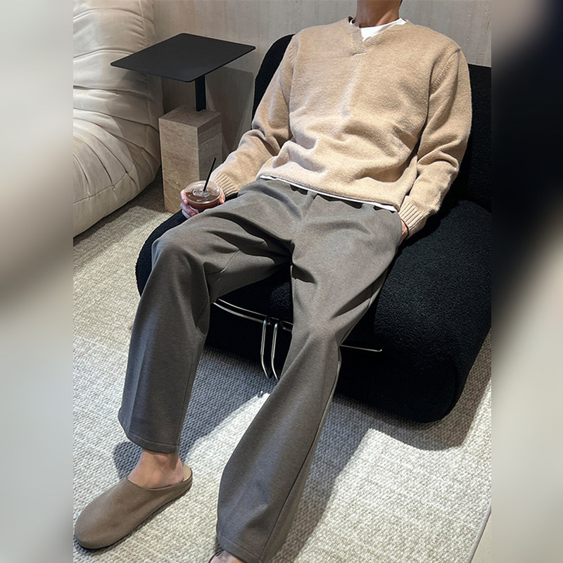 轻奢深灰色毛呢裤子男款2025秋冬季重磅直筒卫裤通勤垂感休闲西裤