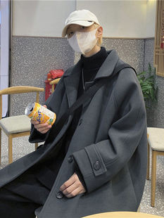 中长款风衣男士秋冬季加厚保暖毛呢大衣韩版潮流级感宽松上衣外套