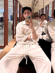 裤 高级感休闲衬衫 子一套韩系穿搭 男夏轻薄男士 轻奢老钱风亚麻套装