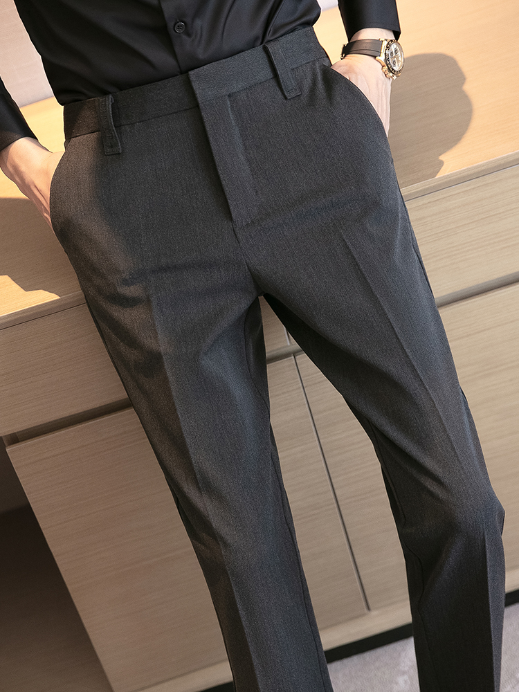 高端秋季男士西裤高级感修身长裤商务免烫小脚西装裤英伦风正装裤