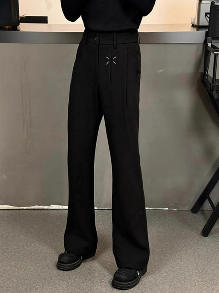 高端2025秋黑色马吉拉刺绣剑道西裤男高腰显腿长弯刀裤微喇西装裤