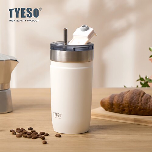 TYESO泰硕高颜值保温杯户外便携水杯大容量吸管杯304不锈钢咖啡杯