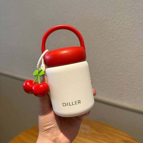 迪乐贝尔樱桃系列保温杯高颜值可爱学生316不锈钢女水杯小巧便携