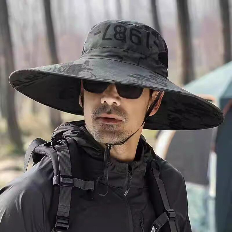 夏季2025新款防晒帽男透气户外可折叠遮阳迷彩大檐钓鱼登山太阳帽