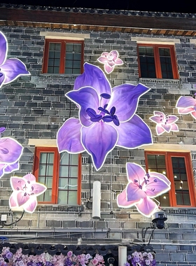 EVA发光紫色百合花仿真花景区商场店铺户外装饰花卉壁挂摆件防水