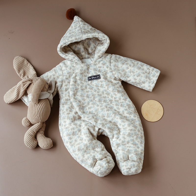 宝宝夹棉秋冬绒连体衣包脚外出服