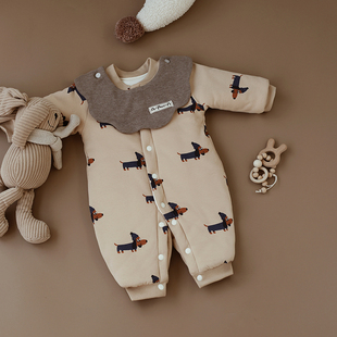 婴姿新生婴儿衣服秋冬季保暖初生宝宝连体衣夹棉加厚哈衣爬服冬装