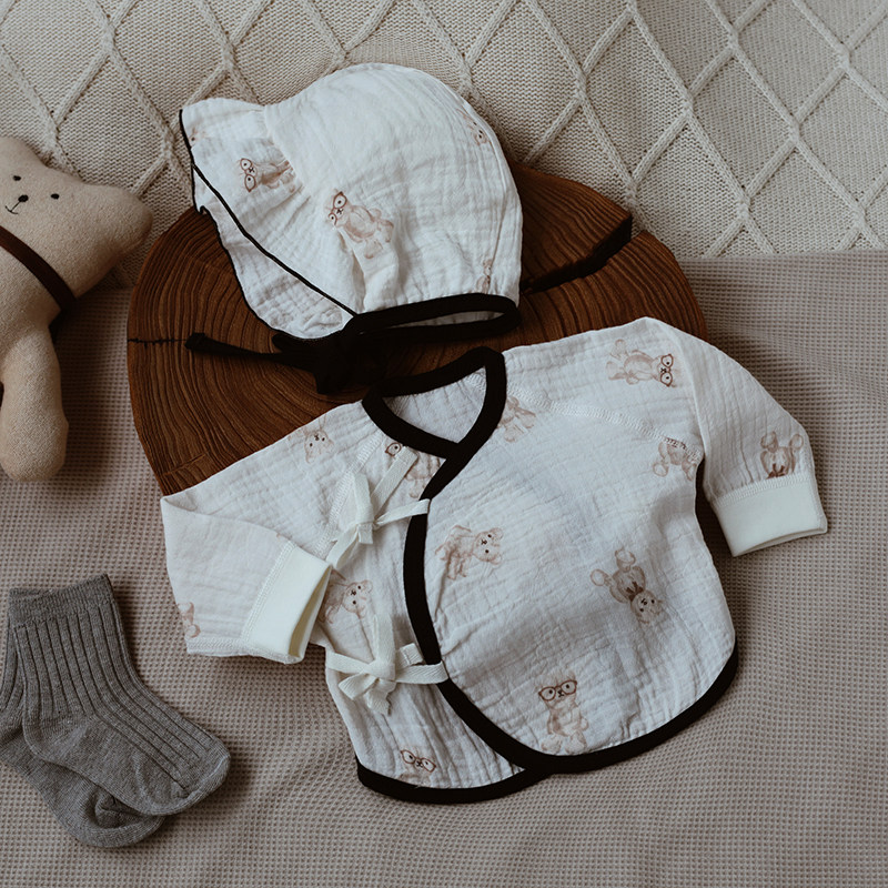 婴姿新生婴儿半背衣夏季薄款透气0-3月长袖衣服宝宝和尚服满月服