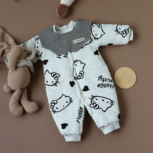 婴姿婴幼儿连体衣冬季夹棉保暖男女宝宝加厚哈衣爬服棉衣棉袄冬装