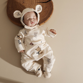 婴姿新生婴儿春秋长袖 无 斜襟系带纯棉连体衣爬服男女宝宝幼儿套装