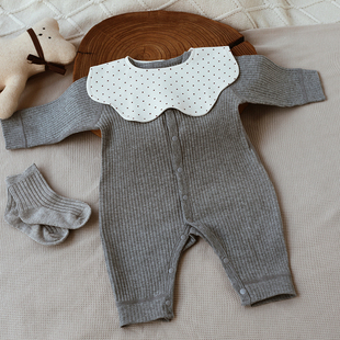婴姿北欧婴儿连体衣春秋纯棉长袖爬服宝宝满月衣服新生儿无骨哈衣