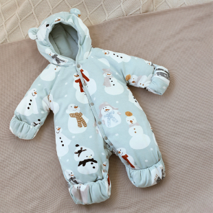 婴姿新生婴儿秋冬保暖加厚包脚外出服冬装抱衣包手保暖加厚连体衣
