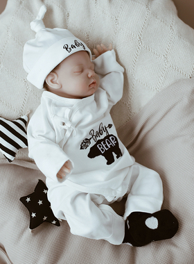 婴姿新生婴儿春秋长袖纯棉白色连体衣男女宝宝和尚服家居爬服套装