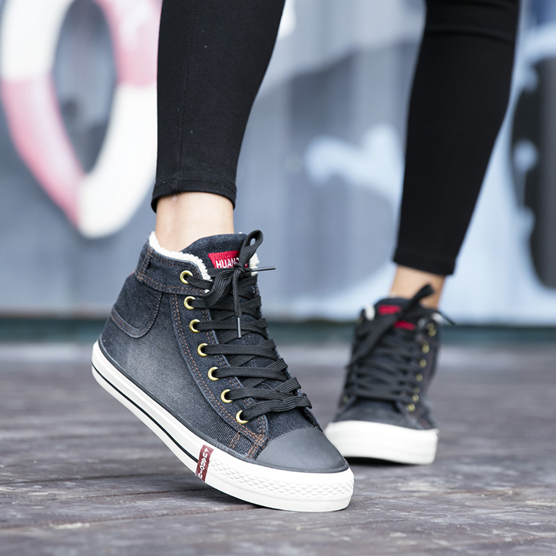 秋冬大码加绒牛仔帆布鞋