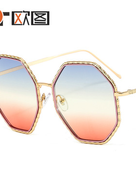 新款时尚摇滚朋克风八边不规则金属太阳镜男女士彩色欧美墨镜3616