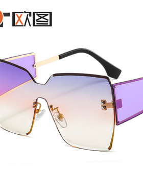 新款时尚大框无框连体男女ins太阳镜 渐进海洋片个性跨境墨镜3777