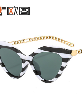 新款链条装饰猫眼睛造型个性女士太阳镜ins明星跨境太阳眼镜3201