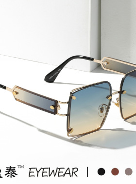 新款金属大框朋克太阳镜欧美个性铆钉墨镜女跨境潮流百搭太阳眼镜