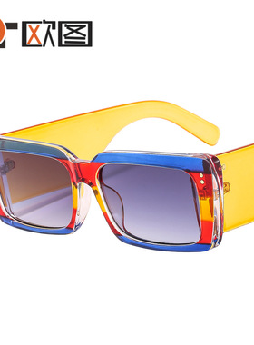 新款欧美流行彩色镶嵌条纹太阳镜时尚个性百搭街拍m墨镜M479