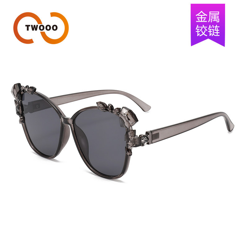 两个圈 新款高级设计感镶钻太阳镜跨进潮流女士派对时尚墨镜T1288