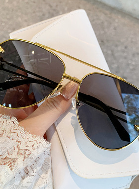 新款双梁方形无框太阳镜男 欧美时尚蛤蟆镜豹子头镜腿潮流墨镜女