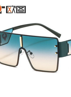 欧美大框连体金属太阳镜 牛头装饰复古潮流男女跨境彩色墨镜7905