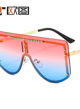 大框连体镶钻彩色面罩式太阳镜 欧美风镜墨镜OT120 跨境个性眼镜