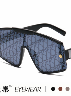 欧美潮流字母太阳镜连体镜片风镜男女款开车渐变时尚个性大框墨镜