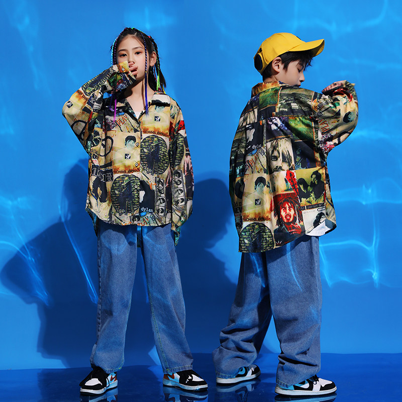 儿童走秀服嘻哈街舞潮衣印花衬衫牛仔裤舞蹈服男女童架子鼓表演服,童装/婴儿装/亲子装,儿童演出服,淘宝优惠券,粉丝福利购,淘宝优惠卷