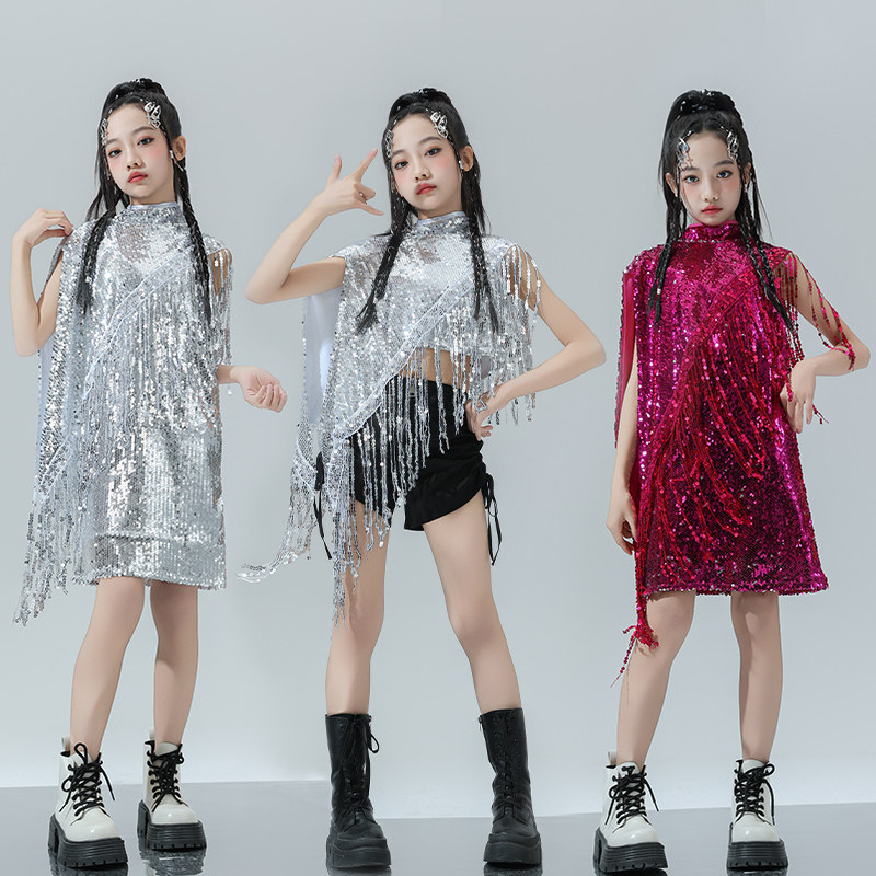 女童银玫红星光游乐园模特走秀亮片演出服多巴胺糖果亮色个性服装
