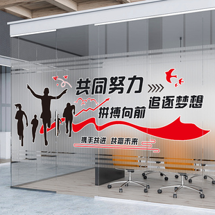 办公室公司励志文字腰线玻璃贴膜会议室透光不透明防窥磨砂贴纸