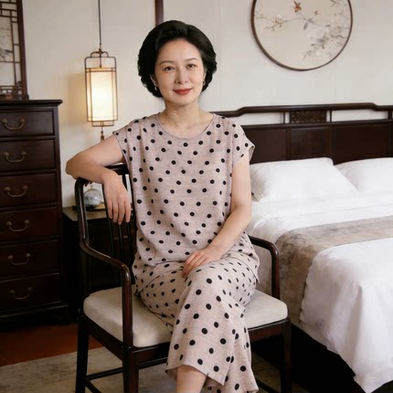 夏季妈妈睡衣女2026新款棉绸短袖薄款大码可外穿中老年家居服套装