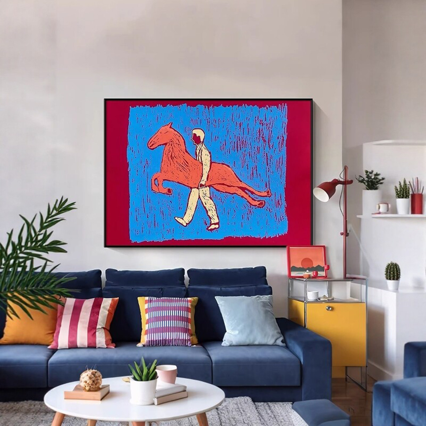 中古风包豪斯抽象人物骏马装饰画客厅餐厅壁画卧室床头背景墙挂画