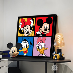 多巴胺米奇鞋柜桌面摆画卡通客厅电视柜装饰画餐厅壁画卧室摆件画