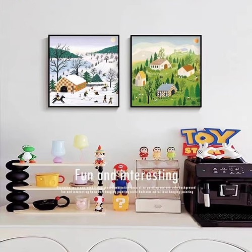 摩西奶奶挂画小清新风景美式田园餐厅装饰画正方形卧室治愈系壁画