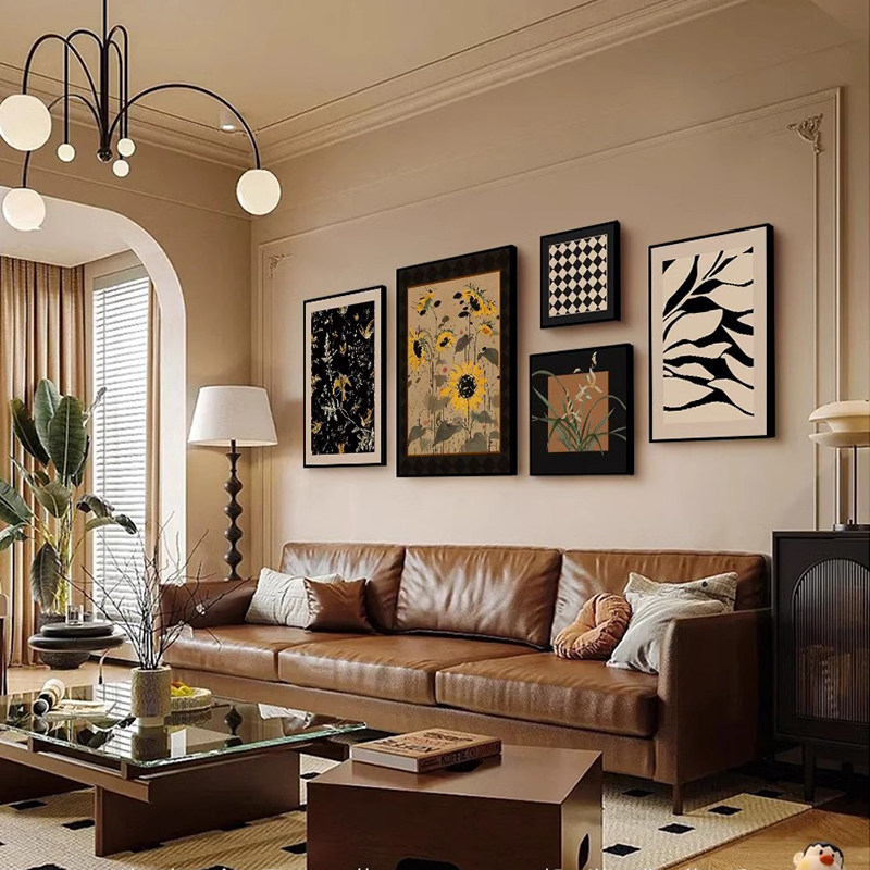 中古风客厅组合装饰画法式复古挂画高级感沙发背景墙艺术小众壁画