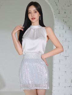 口袋里 2024年秋7.8温柔挂脖女人味上衣亮片半身裙单买 韩国代购