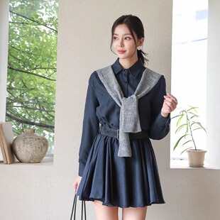 减龄学院风连衣裙 10.21气质翻领披肩收腰修身 韩国代购 2025年冬款