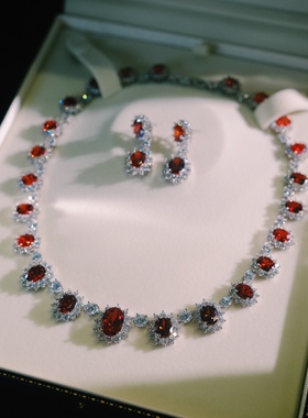 法式复古宫廷风晚宴礼服新娘敬酒服婚礼项链红宝石锁骨链高级感女