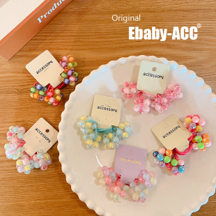 高颜值韩系女孩可爱喷漆荧光彩色彩珠不伤发头绳儿童甜美发圈发饰