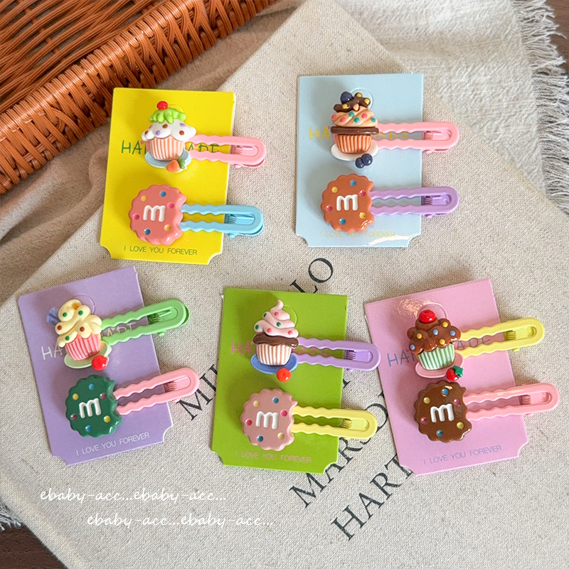 儿童可爱甜筒发夹糖果色百搭M饼干后脑勺发卡女孩前额刘海侧边夹