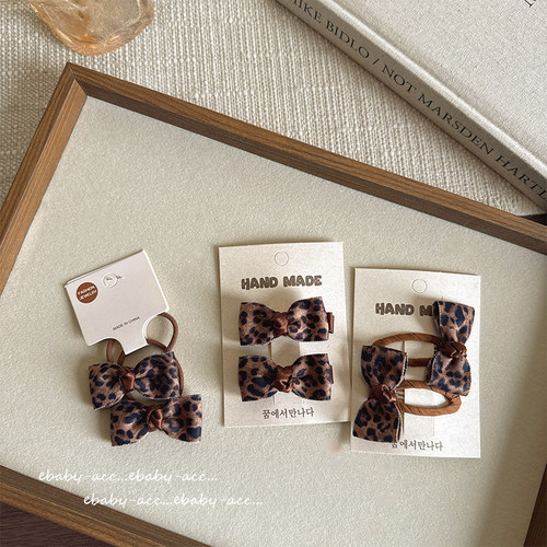 新款儿童洋气豹纹发夹侧边碎发BB夹全包夹女宝扎头发马尾橡皮筋