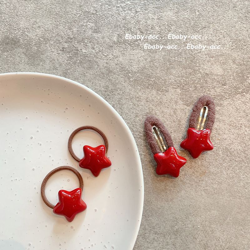 安可拉红五角星儿童发圈头发皮筋女宝头绳马尾侧边碎发BB夹毛绒