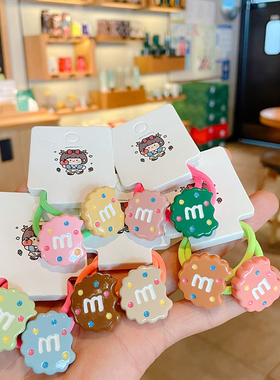 儿童卡通糖果色M饼干发圈可爱扎马尾不伤发头绳女高弹力皮筋发饰